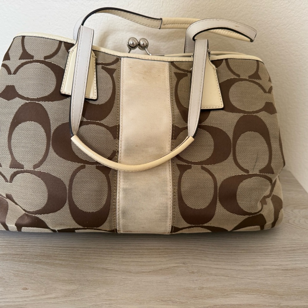 Coach Brown and Cream Signature Tote Bag